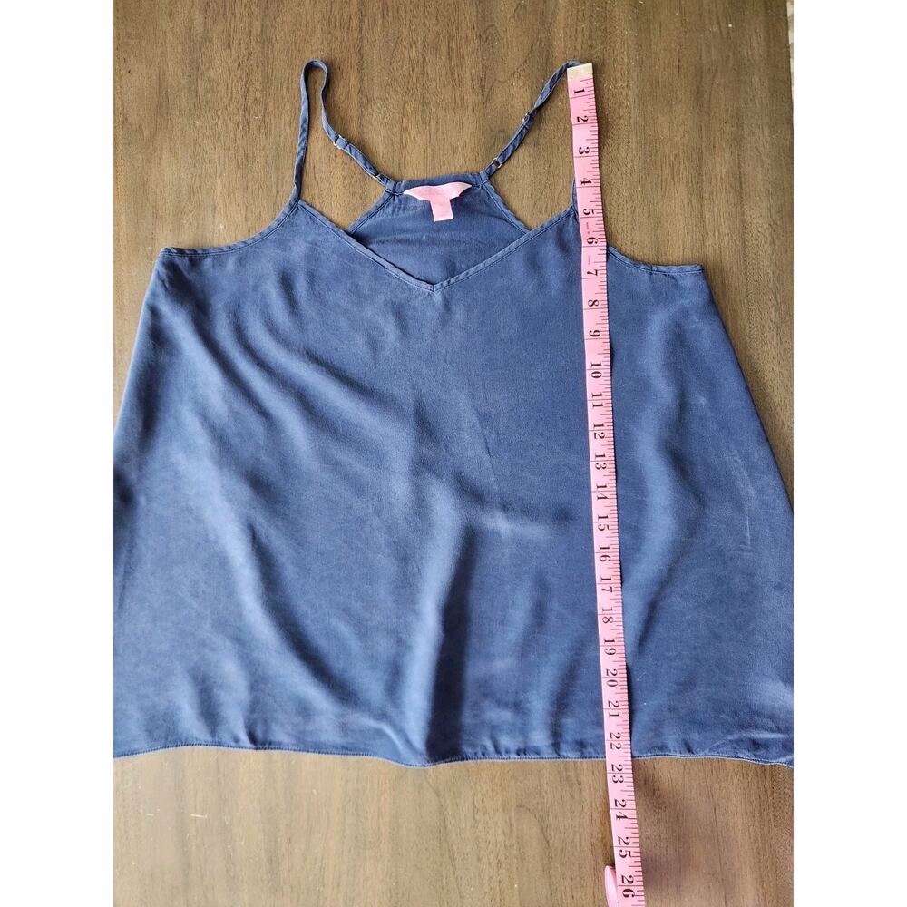 Lilly Pulitzer Fleur Silk Cami Top Navy Blue V-Neck Racerback Women's Size Small - Picture 9 of 9